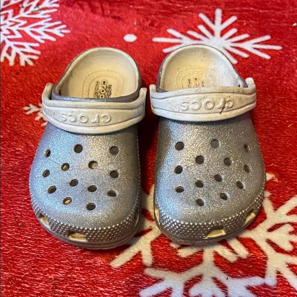 CROCS Kids Glitter Water Shoes - Silver